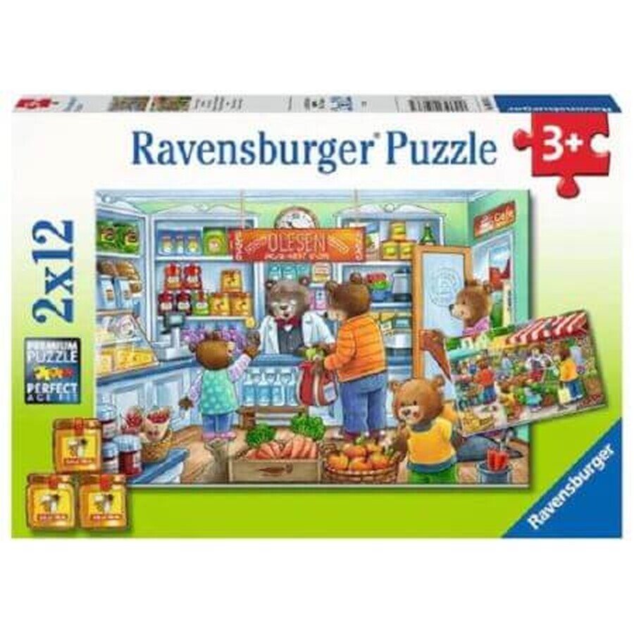 Tienda de comestibles rompecabezas, 2x12 piezas, +3 años, Ravensburger