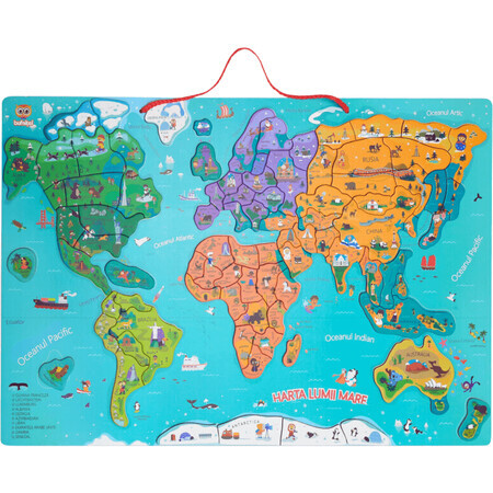 Puzzle magnético en rumano Gran mapa del mundo, +3 años, Bufnitel