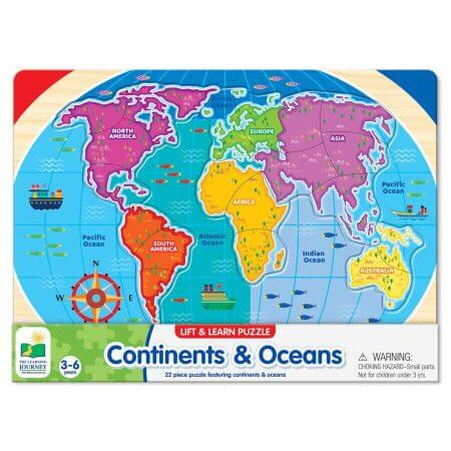 Puzzle dei continenti e degli oceani, 3-6 anni, 22 pezzi, The Learning Journey