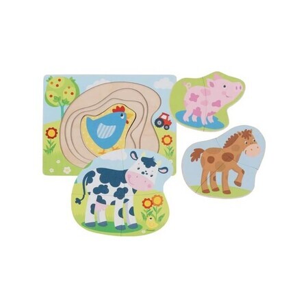 Puzzle de madera en capas Animales de granja, +2 años, Goki