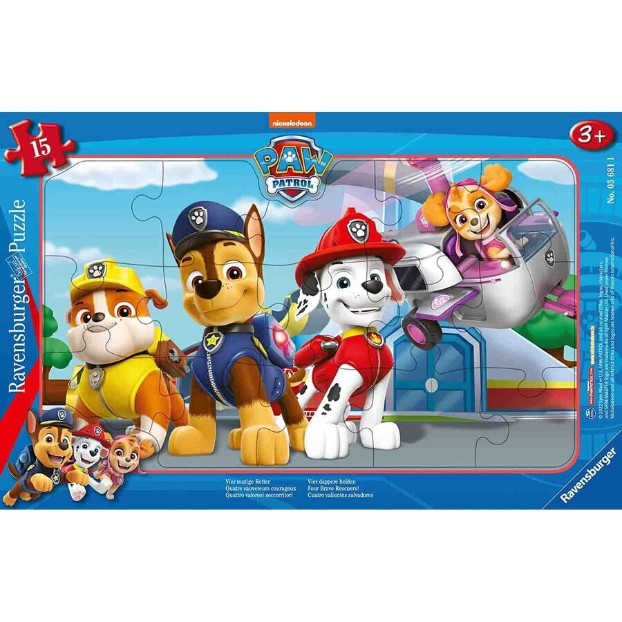 Paw Patrol lijstpuzzel, +4 jaar, 15 stukjes, Ravensburger