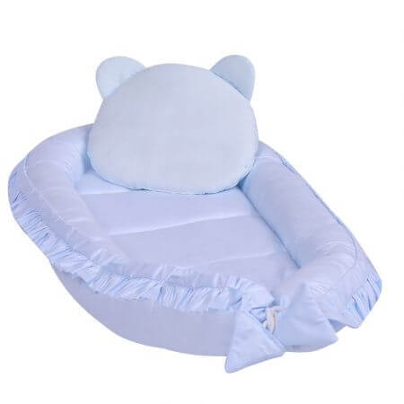 Baby Nest din bumbac cu pernuta, Blue, E-Kids