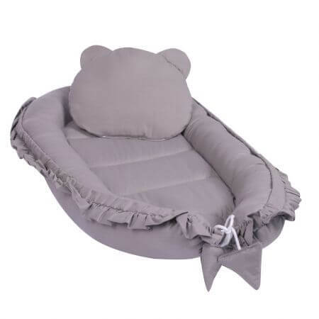 Nido per bambini in cotone con cuscino, grigio, E-Kids