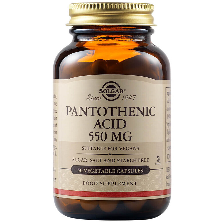 Pantothenic acid Vitamin B5 550 mg, 50 capsules, Solgar