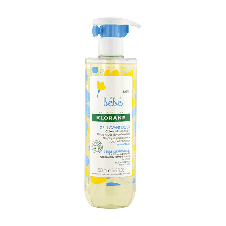 Klorane Bebé Gel espumoso suave para el cuerpo y el cabello, 500 ml + 500 ml