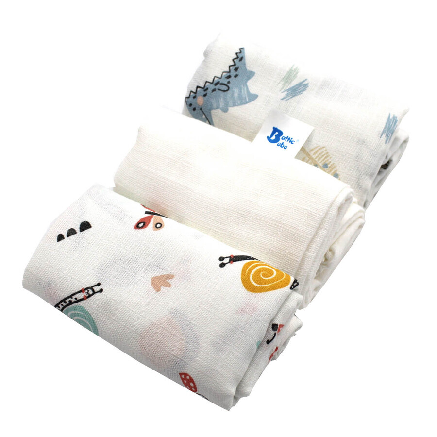 Couche en mousseline, 80x80 cm, 3 pcs, Baltic Baby