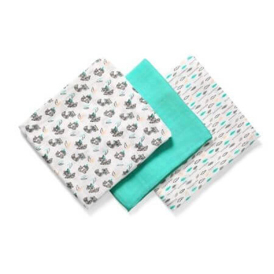 Set of 3 textile baby diapers, Bamboo Turquoise, Babyono