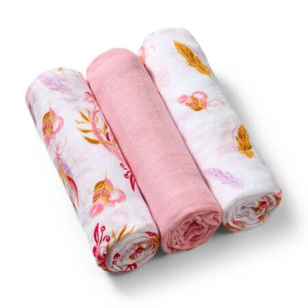 Set of 3 textile baby diapers, Pink, Babyono