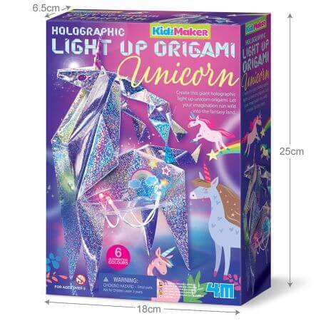 Set d'origami holographique créatif Licorne avec éclairage, 5 ans et +, 4M