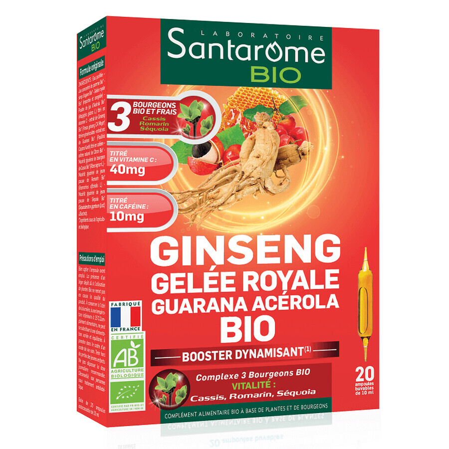 Ginseng Gelee Royale Guaraná Acerola BIO, 20 ampollas, Santarome Natural