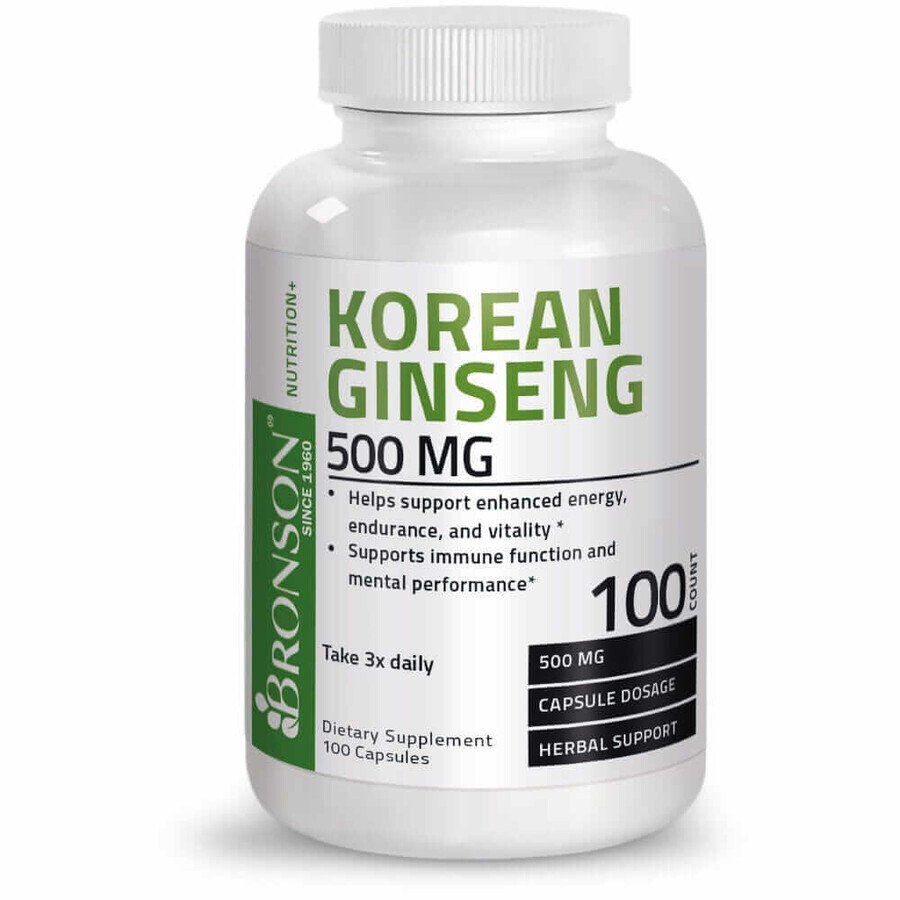 Ginseng coreano 500 mg, 100 cápsulas, Laboratorios Bronson