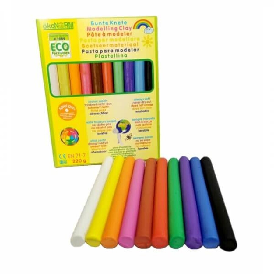 Plastilina multicolor, + 3 años, 220 g, Okonorm