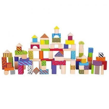 Set de cuburi din lemn, 100 bucati, New Classic Toys