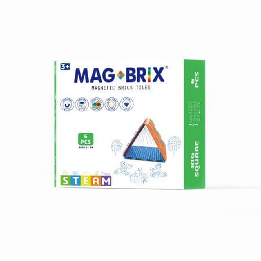 Juego magnético Magbrix, 3 años+, 6 piezas cuadradas grandes, Magblox