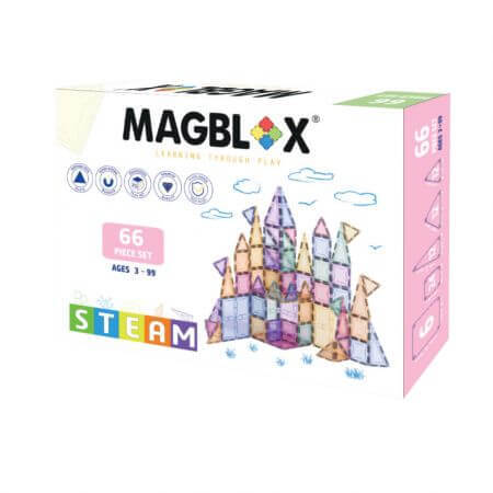 Set di costruzioni magnetiche trasparenti, 3 anni+, Pastello, 66 pezzi, Magblox