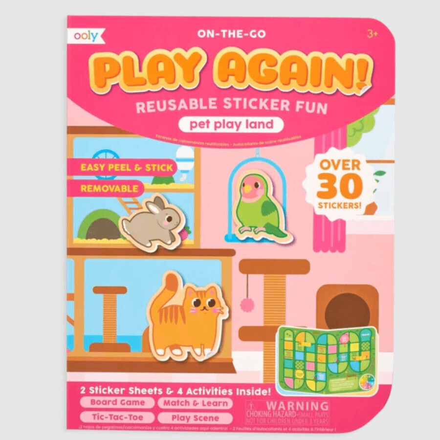 Tablero reposicionable y set de juego con pegatinas, 3 años+, Animales simpáticos, Ooly