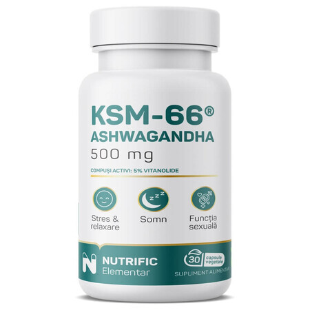 Ashwagandha KSM, 500 mg, 30 plantaardige capsules, Nutrific