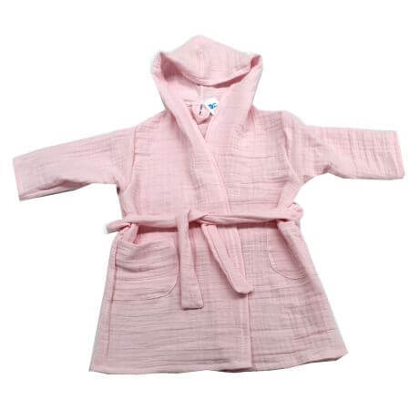 Albornoz con capucha de muselina rosa de doble capa, 3-4 años, Baltic Bebe