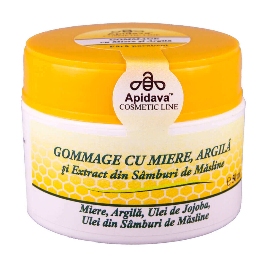 Gommage con miele, argilla ed estratto di noccioli d'oliva, 50 ml, Apidava