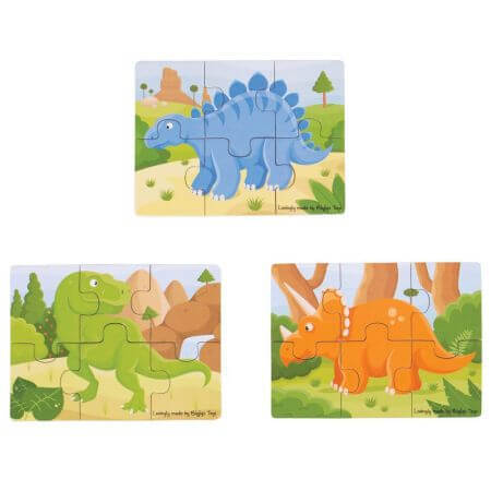 Juego de 3 puzzles de madera Dinosaurios, Big Jigs