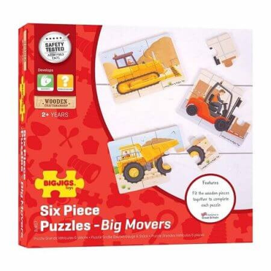 Lot de 3 puzzles en bois, Véhicules de construction, Big Jigs