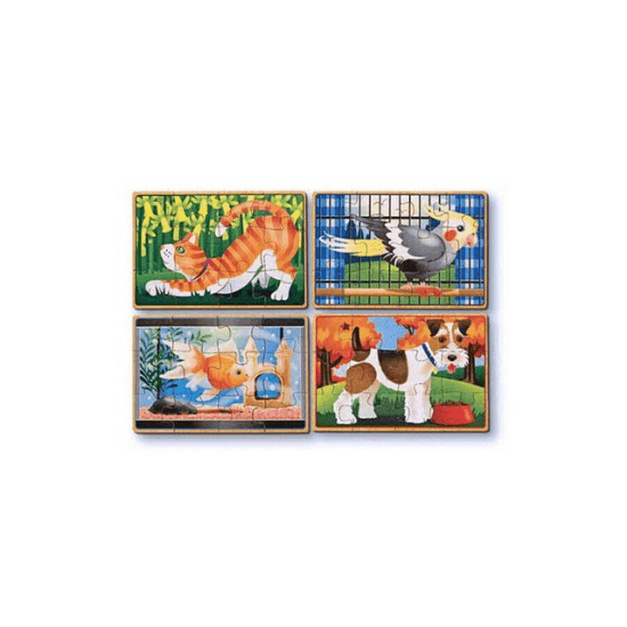 Set de 4 puzzles de madera en caja Mascotas, Melissa and Doug