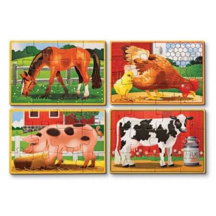 Set 4 puzzle din lemn in cutie cu animale domestice, +3 luni, Melissa&Doug