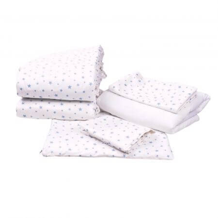 Complete set bedlinnen en wiegbekleding, 120 x 60 cm, model Stelute Bleu, Fic Baby