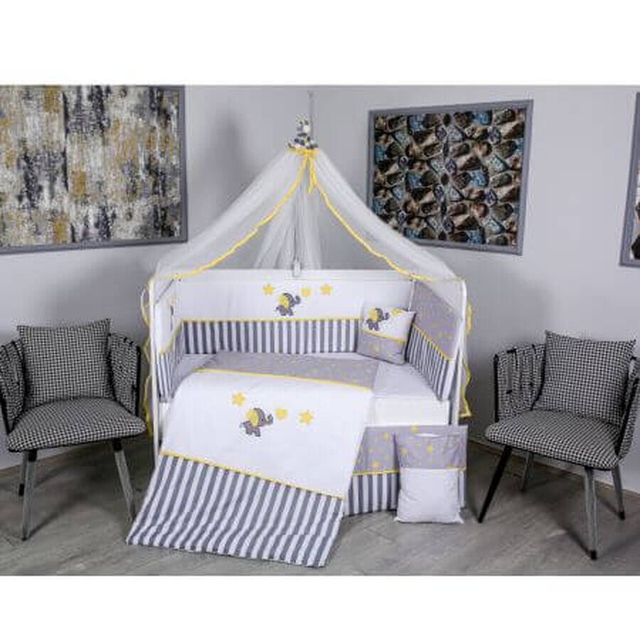 Set di lenzuola per culla con baldacchino Elefante, grigio + giallo, 120 x 60 cm, My Kids