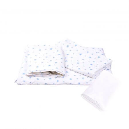 Juego de cama 3 piezas + funda impermeable, 120x60 cm, Estrellas azules, Fic Baby