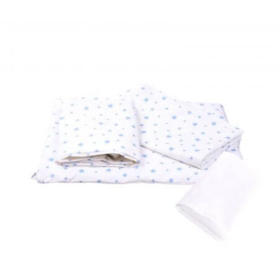 Juego de cama 3 piezas + funda impermeable, 120x60 cm, Estrellas azules, Fic Baby