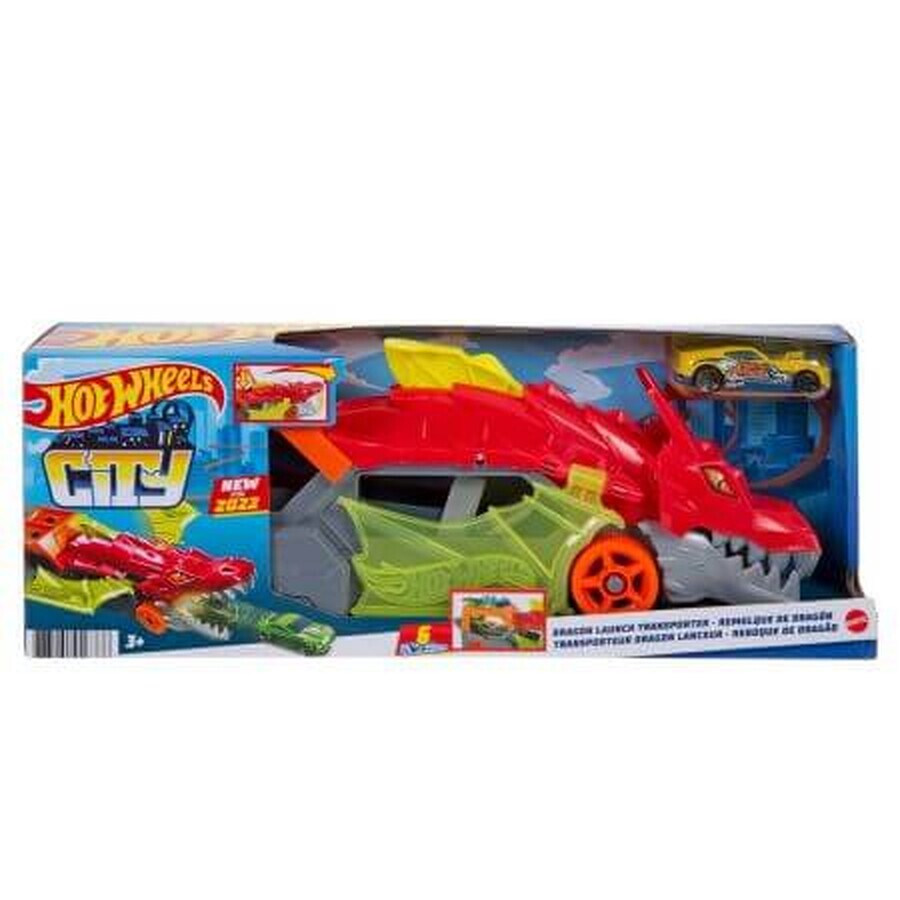 Set Transportator dragon cu masinuta, + 3 ani, Hot Wheels