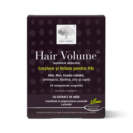 Hair Volume crecimiento y volumen para el cabello con extracto de manzana , 30 comprimidos, New Nordic