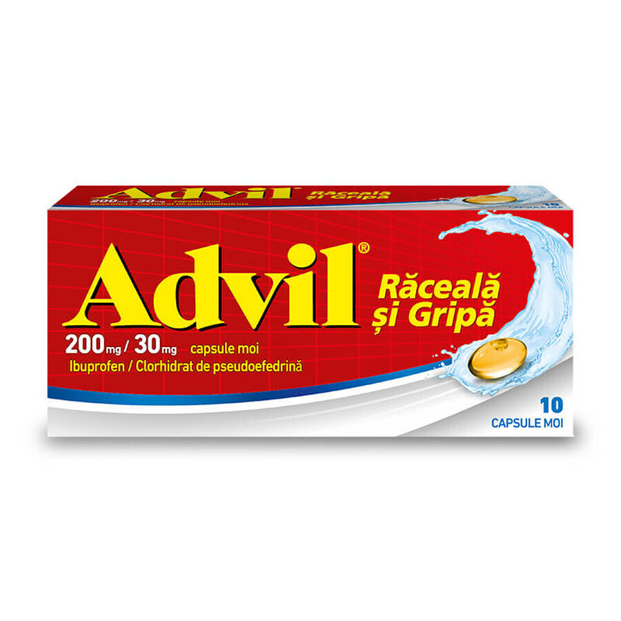 Advil Gripe y Resfriado 200 mg/ 30 mg, 10 cápsulas blandas