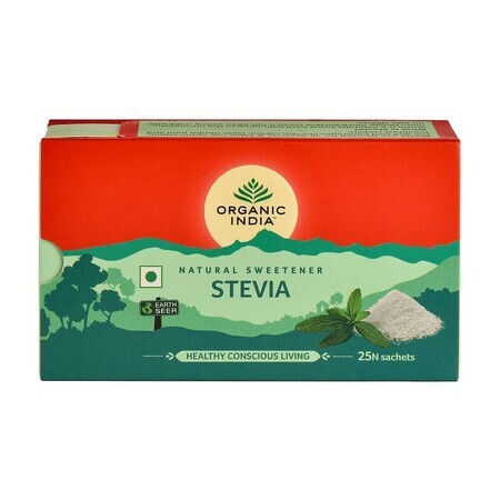 Stevie édulcorant naturel, faible en calories, 25 sachets, Inde biologique