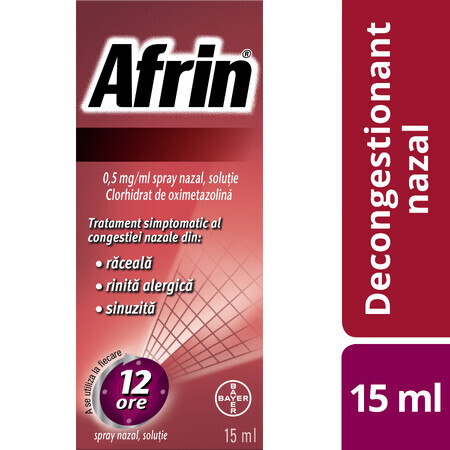 Afrin 0,5mg/ml Spray nasal sin goteo con bomba dosificadora - Tratamiento rápido de la congestión nasal - 15ml