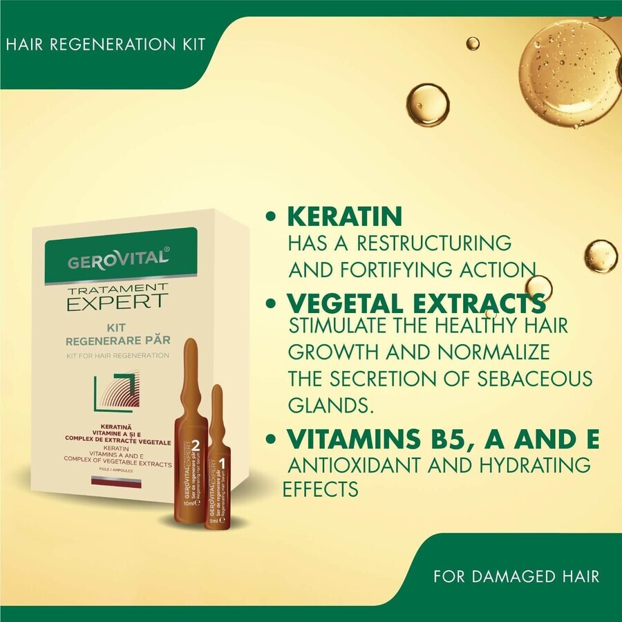 Kit Regeneración Capilar Gerovital Tratamiento Experto, 10 viales x 10 ml, 10 viales x 5 ml , Farmec