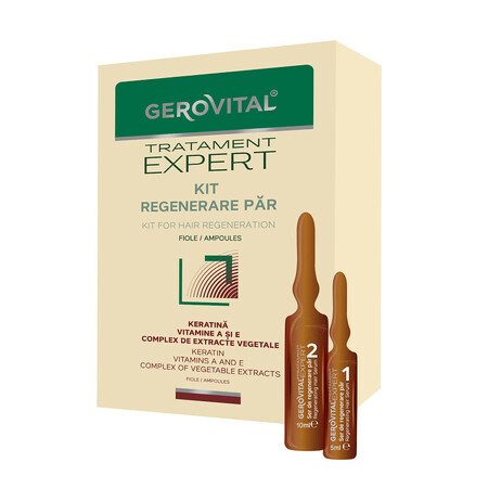 Kit Regeneración Capilar Gerovital Tratamiento Experto, 10 viales x 10 ml, 10 viales x 5 ml , Farmec