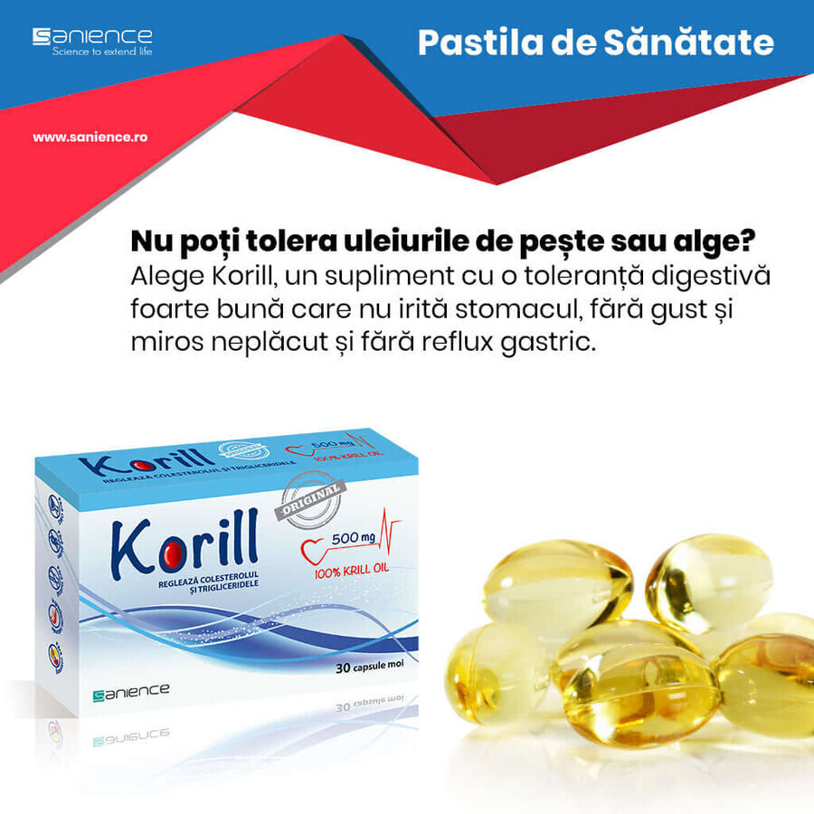 Korill aceite de krill puro 500 mg, 30 cápsulas, Sanience