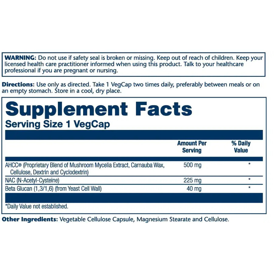 AHCC plus NAC &amp; Beta Glucan Solaray, 30 tabletten, Secom