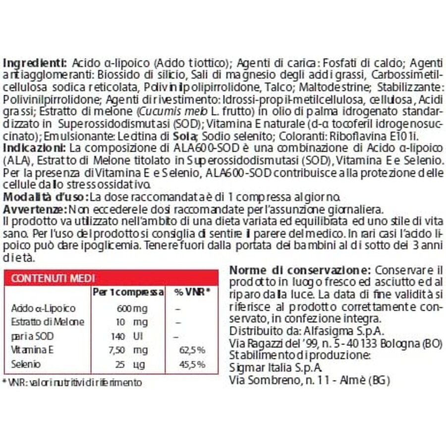 Ala600 SOD, 20 comprimidos, Alfasigma