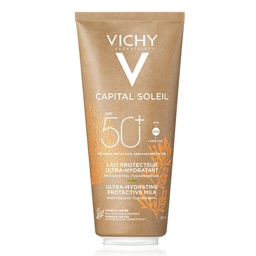 Vichy Capital Soleil Protector solar para rostro y cuerpo SPF 50+ diseñado de forma sostenible, 200 ml