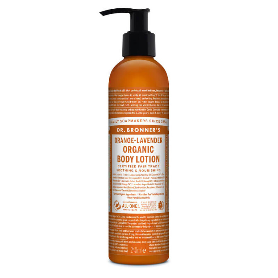 Dr. Bronner's Loción Corporal y de Manos con Naranja y Lavanda, 240 ml