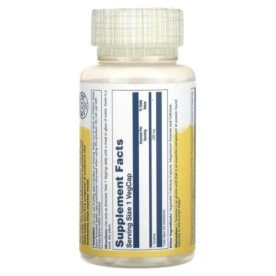 L-Tirosina 500mg Solaray, 50 cápsulas, Secom