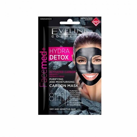 Mascarilla facial Hydra Detox 8 en 1, 2 x 5 ml, Eveline Cosmetics