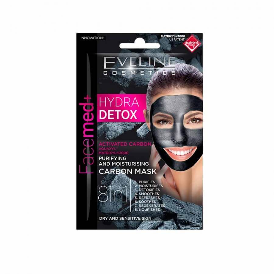 Mascarilla facial Hydra Detox 8 en 1, 2 x 5 ml, Eveline Cosmetics