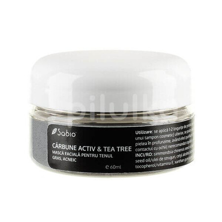 Masca facială pentru ten gras și acneic - Cărbune Activ și Tea-Tree, 60 ml, Sabio