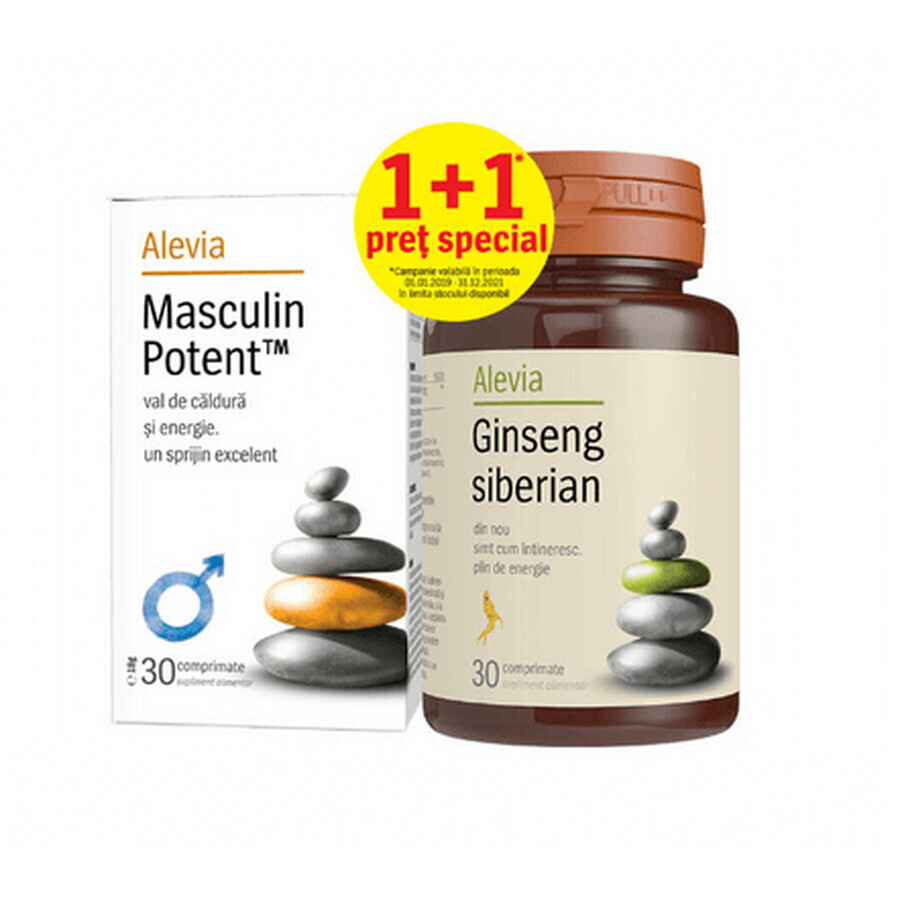 Mannelijk Potent 30 tabletten + Siberische Ginseng, 30 tabletten, Alevia