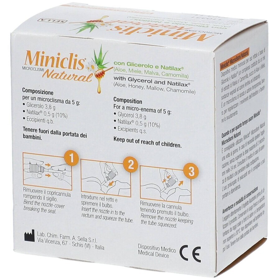 Miniclis natural microclisme adultos, 6 piezas x 10 g, Sella Farmaceutici