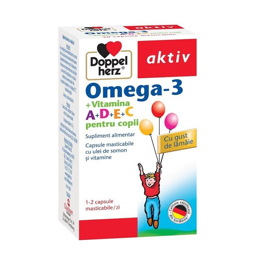 Omega 3 Vitamina A+D+E+C para niños, 30 cápsulas, Doppelherz